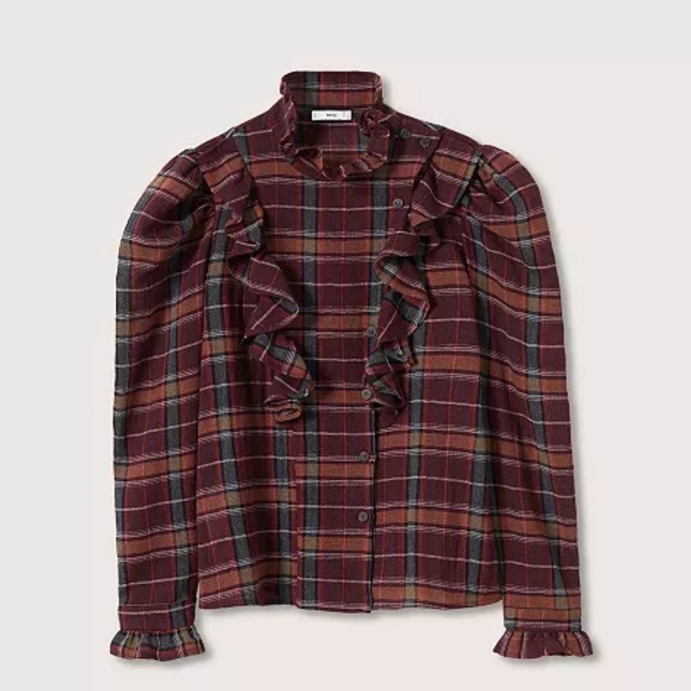 Mango checked frill blouse